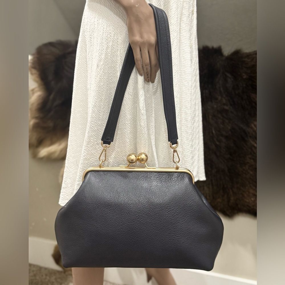 Genuine Pebble Leather Handmade Vintage Style Extra Large Kisslock Frame Bag - Picture 5 of 16